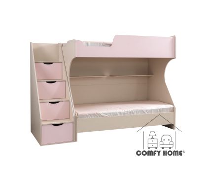 Двуетажно легло за матрак 90/200 см BIANCO PINK